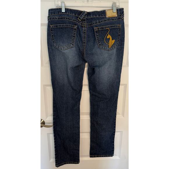 Baby Phat Women’s Jeans Size 11 Straight Leg Dark Wash Gold Cat Logo Y2K Denim - Picture 2 of 10